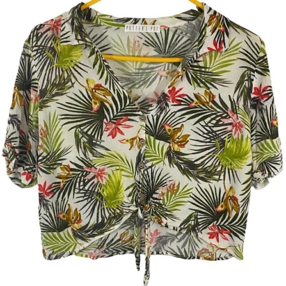 POTTER'S POT Women's Green & White Plant Lover Button Down Blouse. Size small.